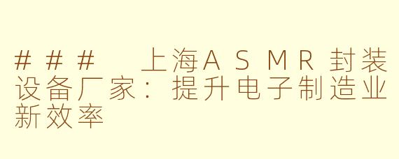### 上海ASMR封装设备厂家：提升电子制造业新效率