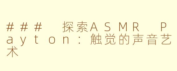 ### 探索ASMR Payton：触觉的声音艺术