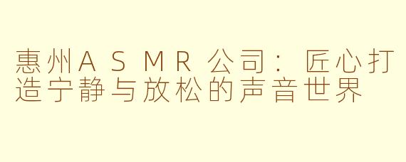 惠州ASMR公司：匠心打造宁静与放松的声音世界