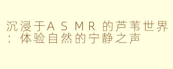 沉浸于ASMR的芦苇世界：体验自然的宁静之声