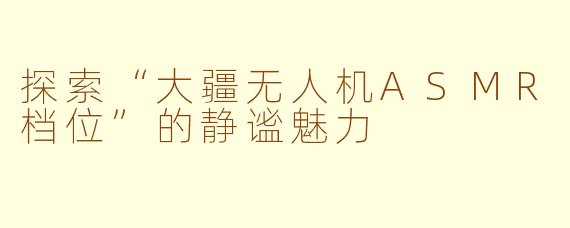 探索“大疆无人机ASMR档位”的静谧魅力