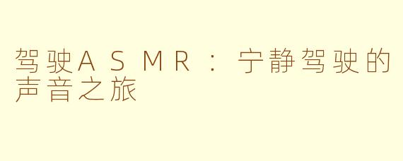 驾驶ASMR：宁静驾驶的声音之旅