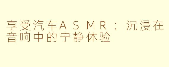 享受汽车ASMR:沉浸在音响中的宁静体验