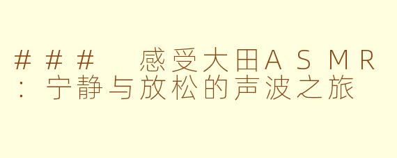 ### 感受大田ASMR：宁静与放松的声波之旅