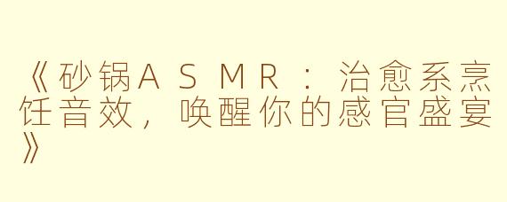 《砂锅ASMR：治愈系烹饪音效，唤醒你的感官盛宴》