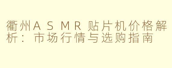 衢州ASMR贴片机价格解析：市场行情与选购指南