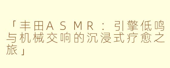 「丰田ASMR：引擎低鸣与机械交响的沉浸式疗愈之旅」