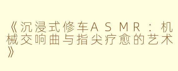 《沉浸式修车ASMR：机械交响曲与指尖疗愈的艺术》