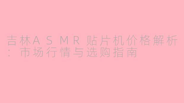 吉林ASMR贴片机价格解析：市场行情与选购指南
