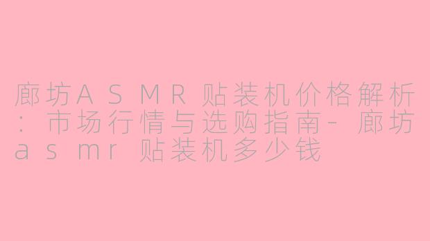 廊坊ASMR贴装机价格解析：市场行情与选购指南-廊坊asmr贴装机多少钱