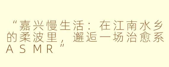 “嘉兴慢生活：在江南水乡的柔波里，邂逅一场治愈系ASMR”