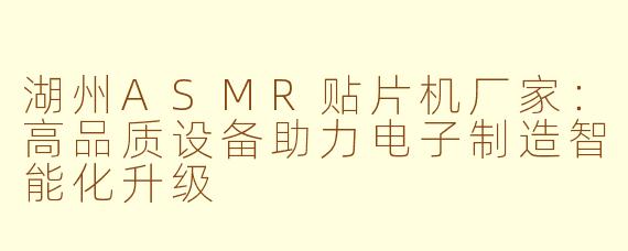 湖州ASMR贴片机厂家：高品质设备助力电子制造智能化升级