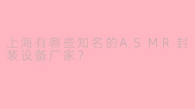 上海有哪些知名的ASMR封装设备厂家？