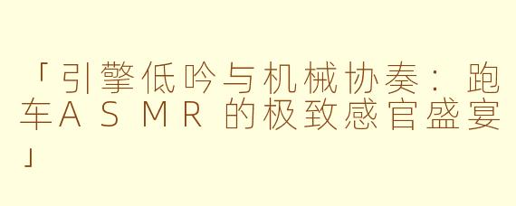 「引擎低吟与机械协奏：跑车ASMR的极致感官盛宴」