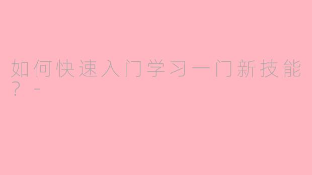 如何快速入门学习一门新技能？-