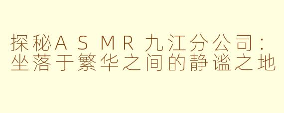 探秘ASMR九江分公司：坐落于繁华之间的静谧之地