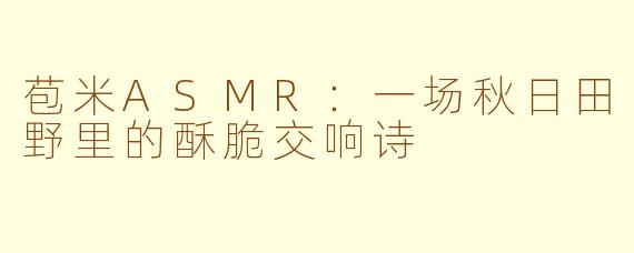 苞米ASMR：一场秋日田野里的酥脆交响诗