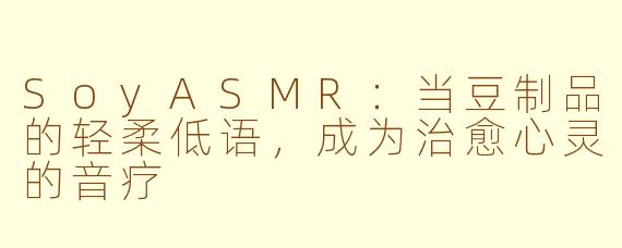SoyASMR：当豆制品的轻柔低语，成为治愈心灵的音疗