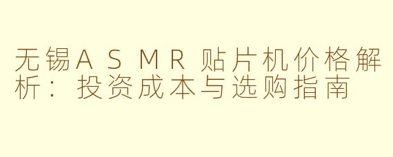 无锡ASMR贴片机价格解析：投资成本与选购指南