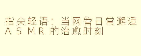 指尖轻语：当网管日常邂逅ASMR的治愈时刻