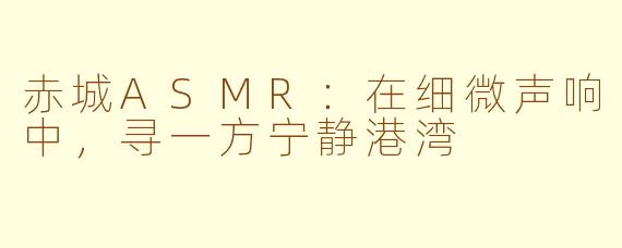 赤城ASMR:在细微声响中,寻一方宁静港湾