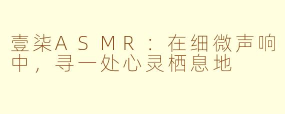 壹柒ASMR：在细微声响中，寻一处心灵栖息地