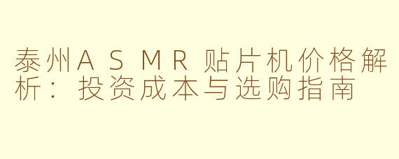 泰州ASMR贴片机价格解析:投资成本与选购指南