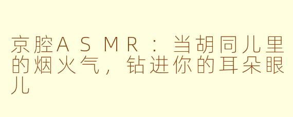 京腔ASMR:当胡同儿里的烟火气,钻进你的耳朵眼儿