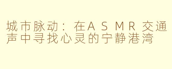 城市脉动：在ASMR交通声中寻找心灵的宁静港湾