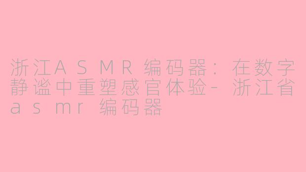 浙江ASMR编码器：在数字静谧中重塑感官体验-浙江省asmr编码器