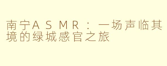 南宁ASMR:一场声临其境的绿城感官之旅