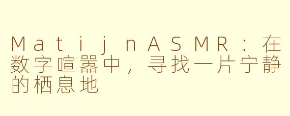 MatijnASMR：在数字喧嚣中，寻找一片宁静的栖息地