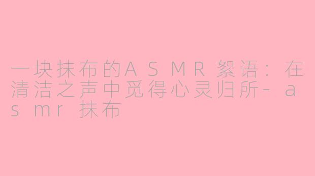 一块抹布的ASMR絮语:在清洁之声中觅得心灵归所-asmr抹布