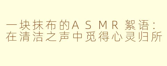 一块抹布的ASMR絮语:在清洁之声中觅得心灵归所