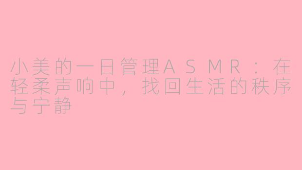 小美的一日管理ASMR：在轻柔声响中，找回生活的秩序与宁静