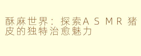 酥麻世界：探索ASMR猪皮的独特治愈魅力