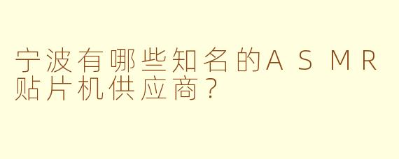 宁波有哪些知名的ASMR贴片机供应商？