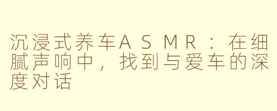 沉浸式养车ASMR:在细腻声响中,找到与爱车的深度对话