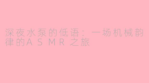 深夜水泵的低语:一场机械韵律的ASMR之旅