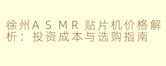 徐州ASMR贴片机价格解析：投资成本与选购指南