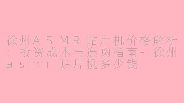 徐州ASMR贴片机价格解析：投资成本与选购指南-徐州asmr贴片机多少钱