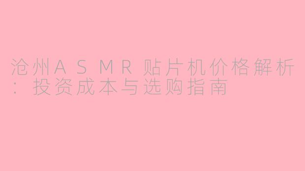 沧州ASMR贴片机价格解析：投资成本与选购指南