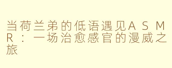 当荷兰弟的低语遇见ASMR：一场治愈感官的漫威之旅