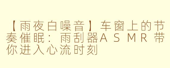 【雨夜白噪音】车窗上的节奏催眠:雨刮器ASMR带你进入心流时刻