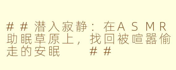 ##潜入寂静：在ASMR助眠草原上，找回被喧嚣偷走的安眠

##