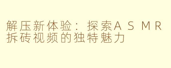 解压新体验:探索ASMR拆砖视频的独特魅力