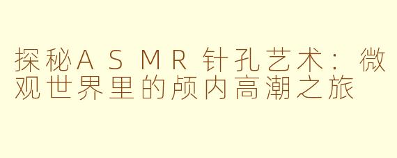 探秘ASMR针孔艺术:微观世界里的颅内高潮之旅
