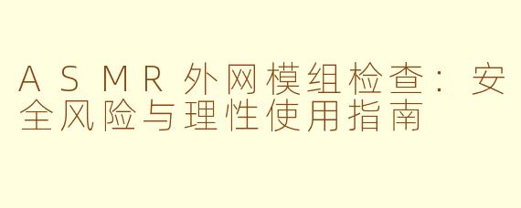 ASMR外网模组检查：安全风险与理性使用指南