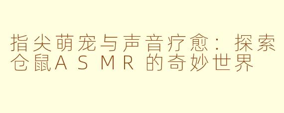 指尖萌宠与声音疗愈：探索仓鼠ASMR的奇妙世界