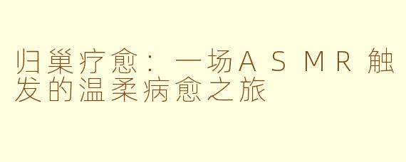 归巢疗愈:一场ASMR触发的温柔病愈之旅
